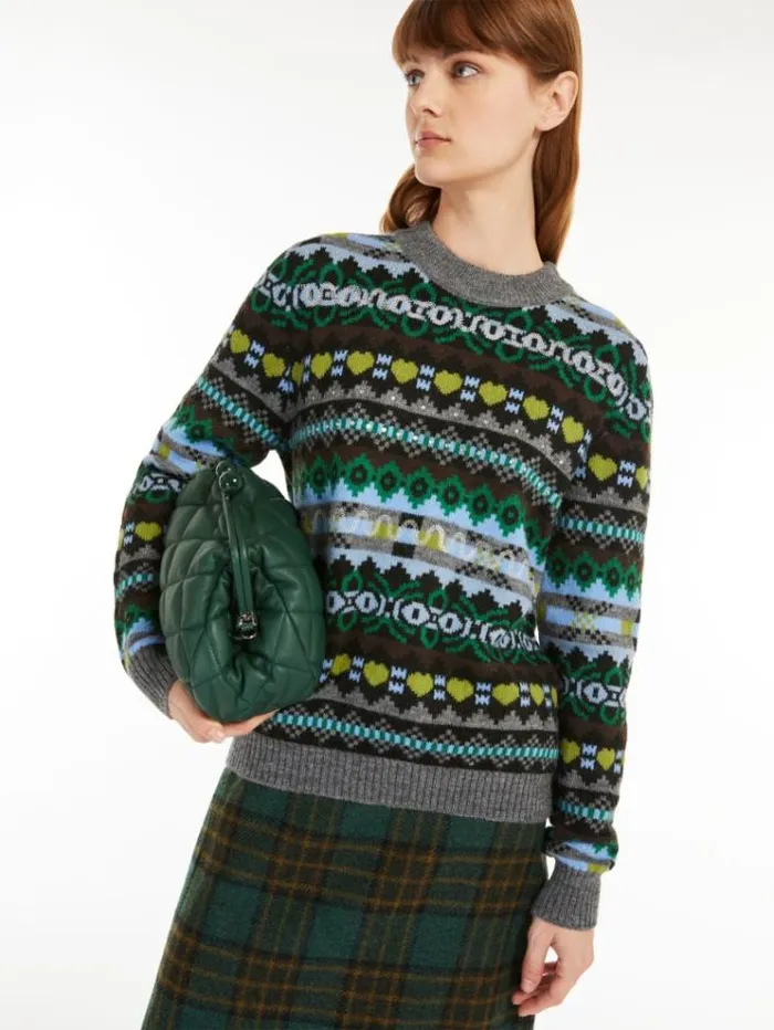 Woman Jacquard Alpaca And Wool Sweater Green Maxmara Knitwear And Sweatshirts Woman Jacquard Alpaca And Wool Sweater Green Maxmara Knitwear And Sweatshirts