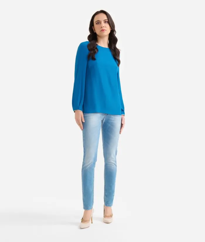 Woman Knitwears Shirts and Tops Alviero Martini Crpe De Chine Basic Blouse Prussian Blue Woman Knitwears Shirts and Tops Alviero Martini Crpe De Chine Basic Blouse Prussian Blue