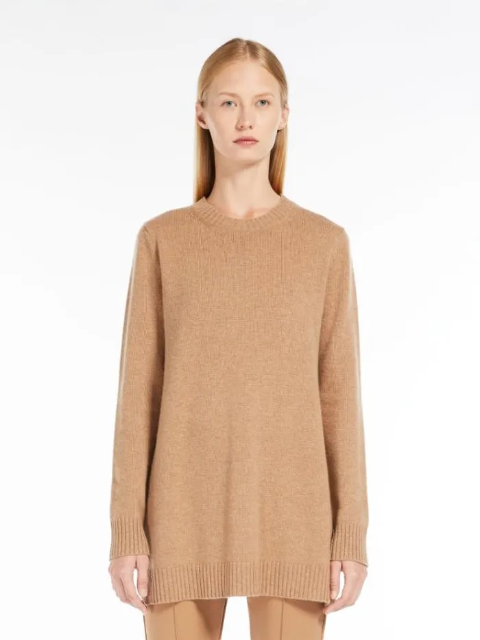 Woman Long Cashmere Pullover Camel Maxmara Knitwear And Sweatshirts