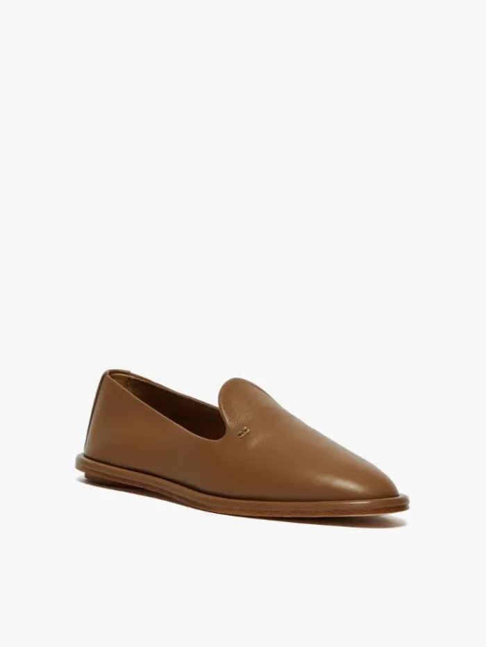 Woman Nappa Leather Slippers Hazelnut Brown Maxmara Flat Shoes