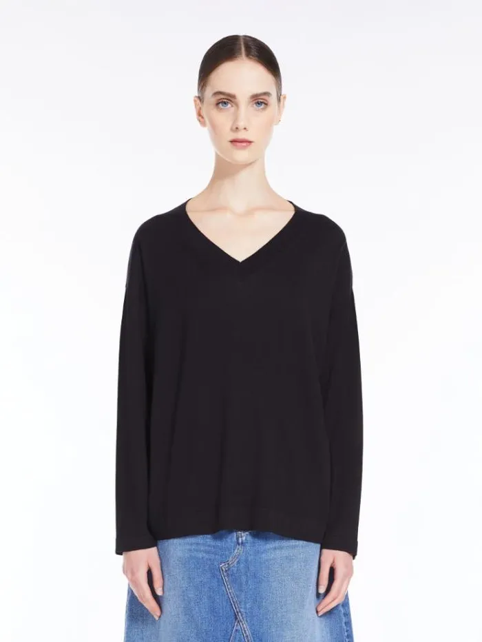 Woman Oversized Knit Top In Silk And Cotton Black Maxmara Knitwear And Sweatshirts Woman Oversized Knit Top In Silk And Cotton Black Maxmara Knitwear And Sweatshirts