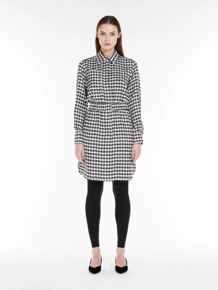 Woman Printed Silk Shirt Dress White Black Maxmara Dresses