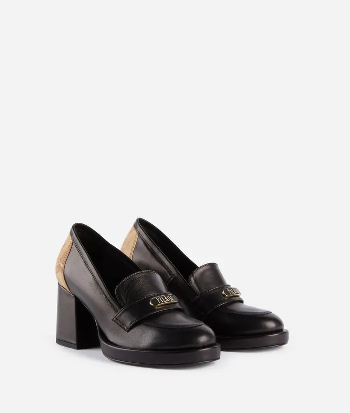 Woman Pumps Alviero Martini HighHeeled Smooth Napa Leather Loafers With 1 Classe Enamelled Tag Black