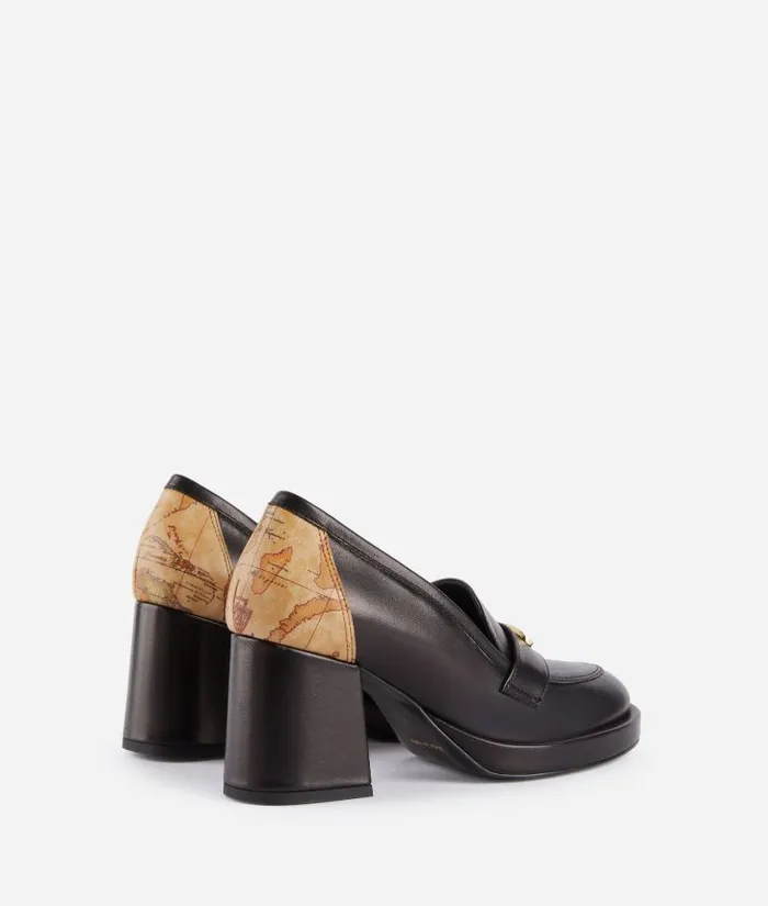 Woman Pumps Alviero Martini HighHeeled Smooth Napa Leather Loafers With 1 Classe Enamelled Tag Black