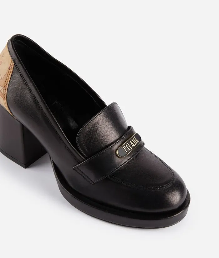 Woman Pumps Alviero Martini HighHeeled Smooth Napa Leather Loafers With 1 Classe Enamelled Tag Black