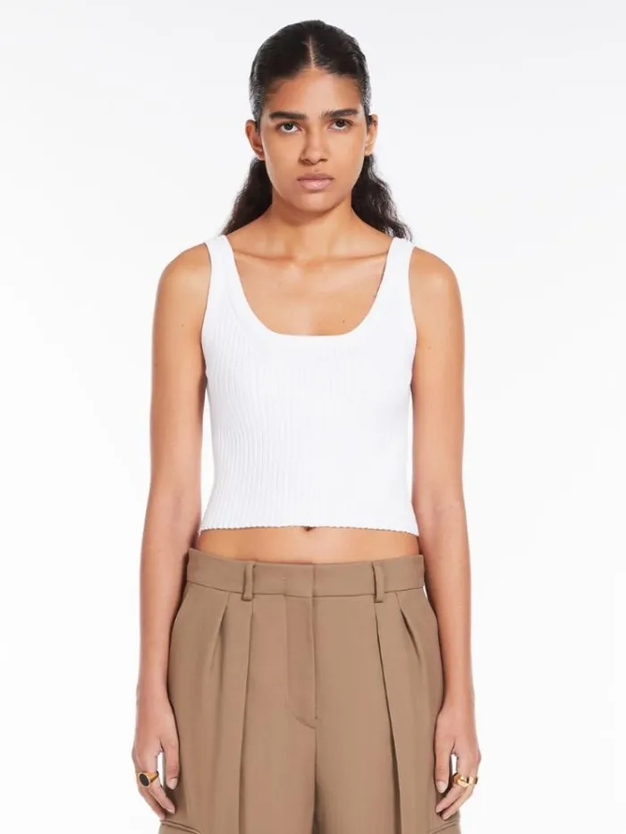Woman Ribknit Cropped Vest Top White Maxmara Knitwear And Sweatshirts