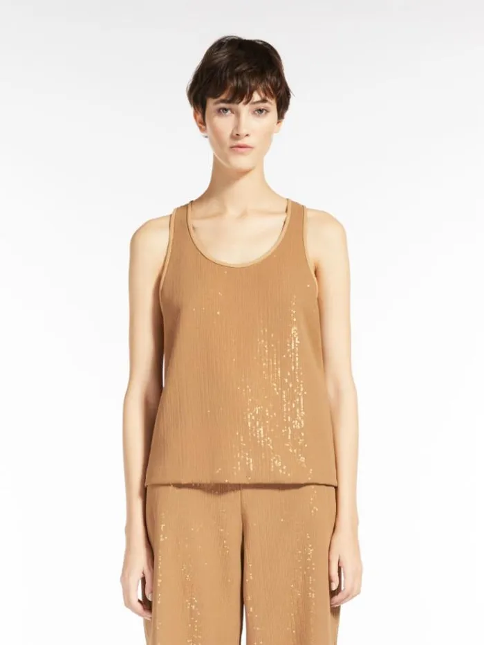 Woman Sequinned Top Camel Maxmara Shirts And Tops