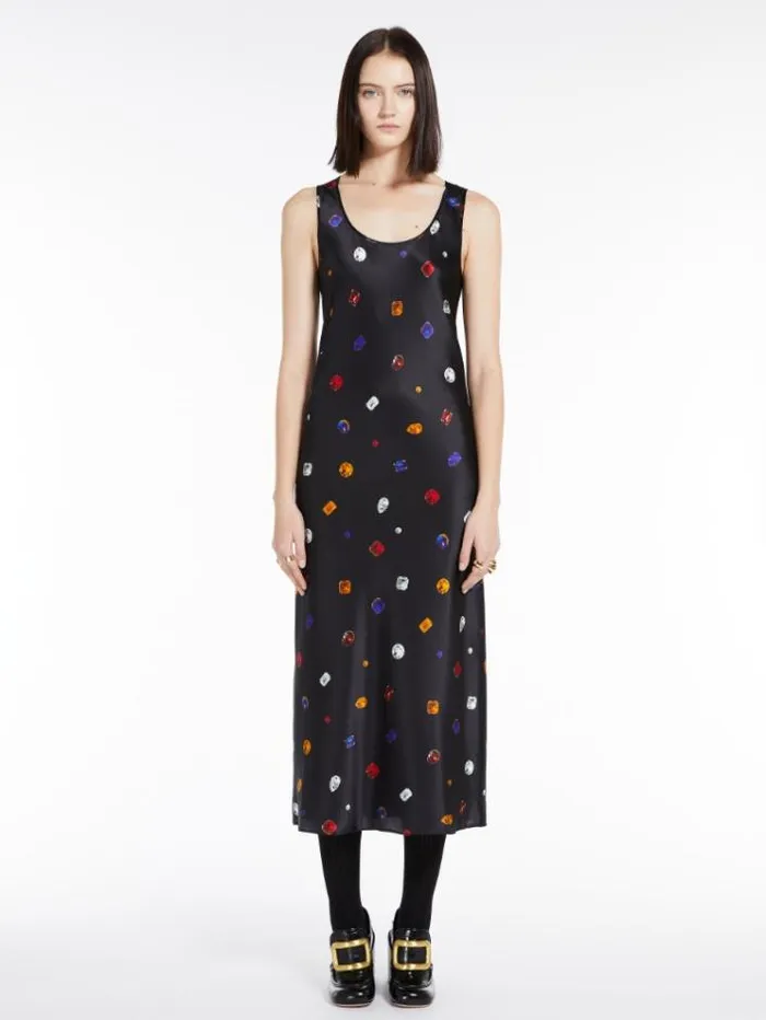 Woman Sleeveless Printed Silk Dress Black Maxmara Dresses