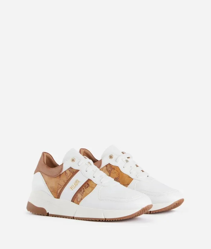 Woman Sneakers Alviero Martini Faux Napa Leather Running Shoes With Logo And Geo Classic Details White