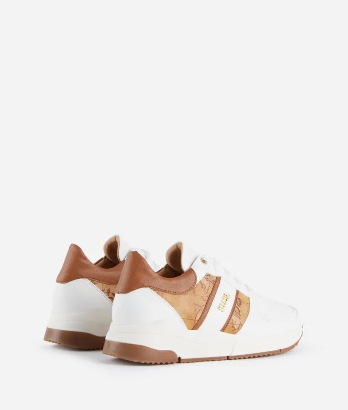 Woman Sneakers Alviero Martini Faux Napa Leather Running Shoes With Logo And Geo Classic Details White