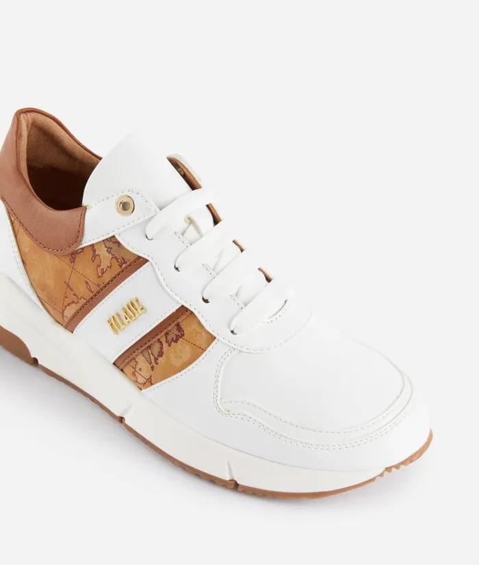 Woman Sneakers Alviero Martini Faux Napa Leather Running Shoes With Logo And Geo Classic Details White