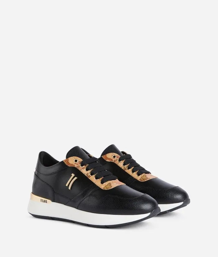 Woman Sneakers Alviero Martini Grainy Leather Running Shoes With 1c Logo Black
