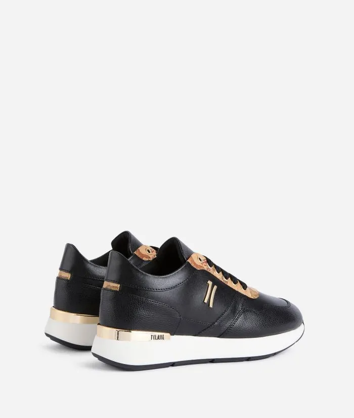 Woman Sneakers Alviero Martini Grainy Leather Running Shoes With 1c Logo Black