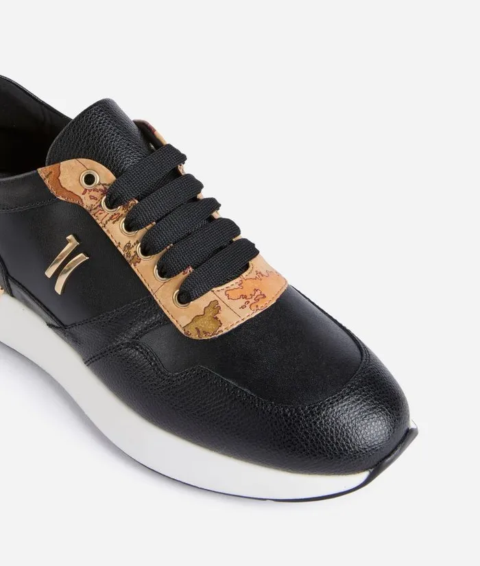 Woman Sneakers Alviero Martini Grainy Leather Running Shoes With 1c Logo Black
