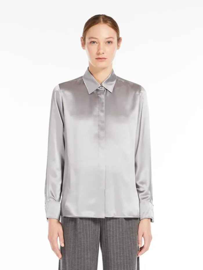 Woman Soft Silk Shirt Light Grey Maxmara Shirts And Tops