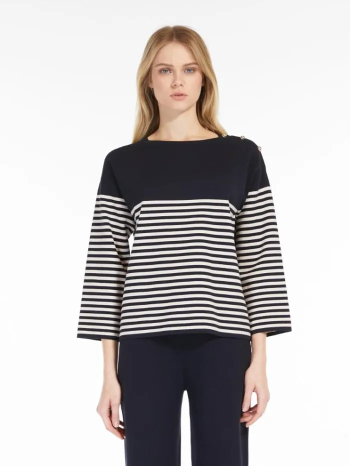 Woman Striped Stretch Viscose Sweater Navy Maxmara Knitwear And Sweatshirts