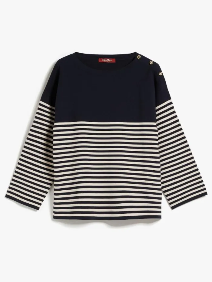 Woman Striped Stretch Viscose Sweater Navy Maxmara Knitwear And Sweatshirts Woman Striped Stretch Viscose Sweater Navy Maxmara Knitwear And Sweatshirts