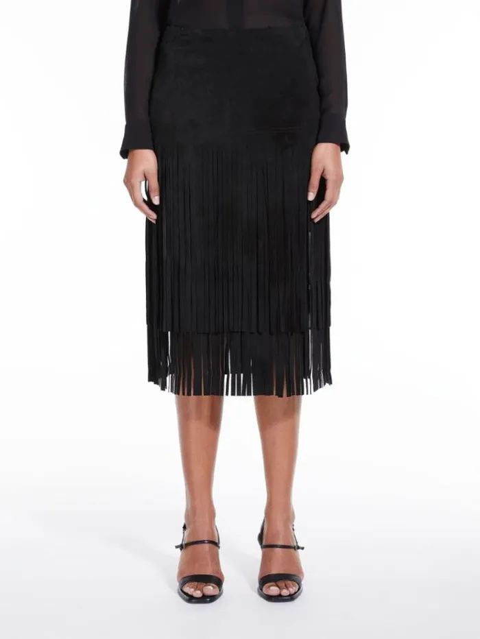 Woman Suede Skirt With Fringe Black Maxmara Skirts