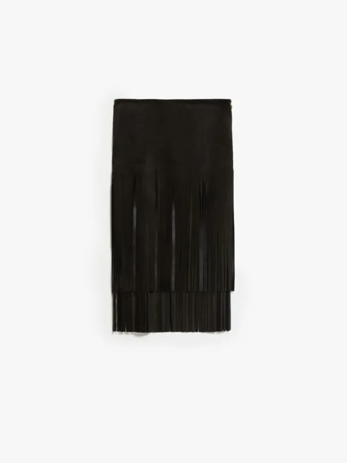 Woman Suede Skirt With Fringe Black Maxmara Skirts Woman Suede Skirt With Fringe Black Maxmara Skirts