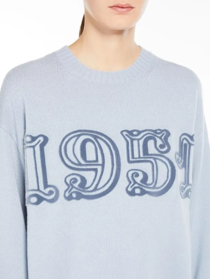 Woman Wool And Cashmere Monogram Pullover Light Blue Maxmara Knitwear And Sweatshirts Woman Wool And Cashmere Monogram Pullover Light Blue Maxmara Knitwear And Sweatshirts