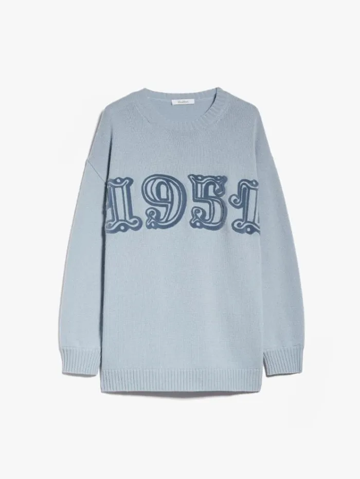 Woman Wool And Cashmere Monogram Pullover Light Blue Maxmara Knitwear And Sweatshirts Woman Wool And Cashmere Monogram Pullover Light Blue Maxmara Knitwear And Sweatshirts