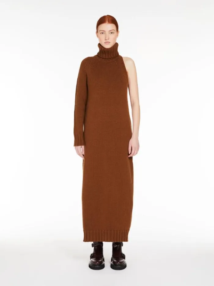 Woman Wool And Cashmere Oneshoulder Dress Tobacco Maxmara Dresses