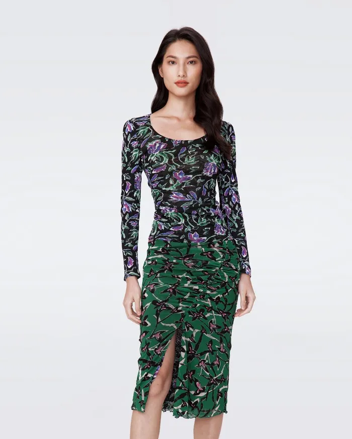 Women Ali Reversible Mesh Top Tulip Fields Violet And Clover Twigs Green DVF Tops
