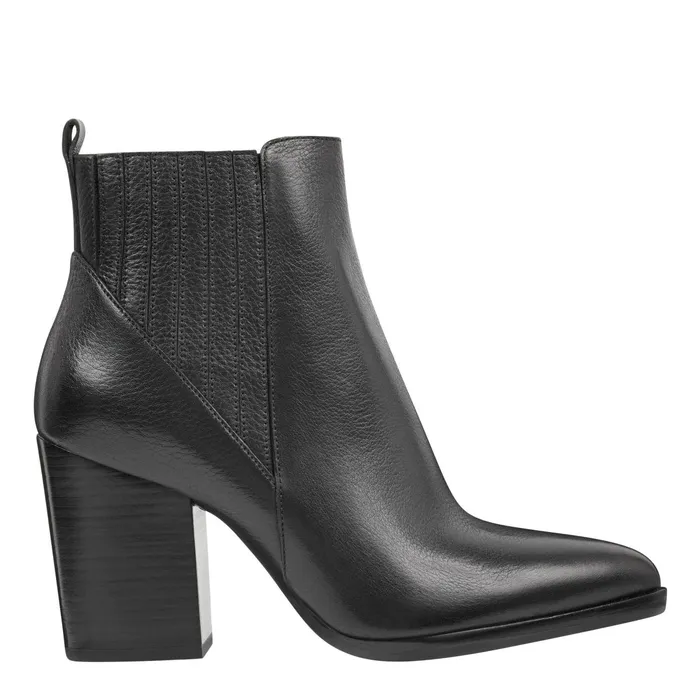 Women Alva Pointy Toe Bootie Black Leather Marc Fisher Casual Boots