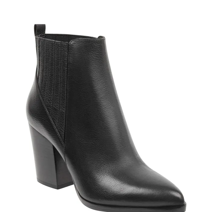 Women Alva Pointy Toe Bootie Black Leather Marc Fisher Casual Boots