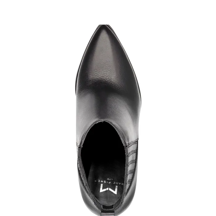 Women Alva Pointy Toe Bootie Black Leather Marc Fisher Casual Boots