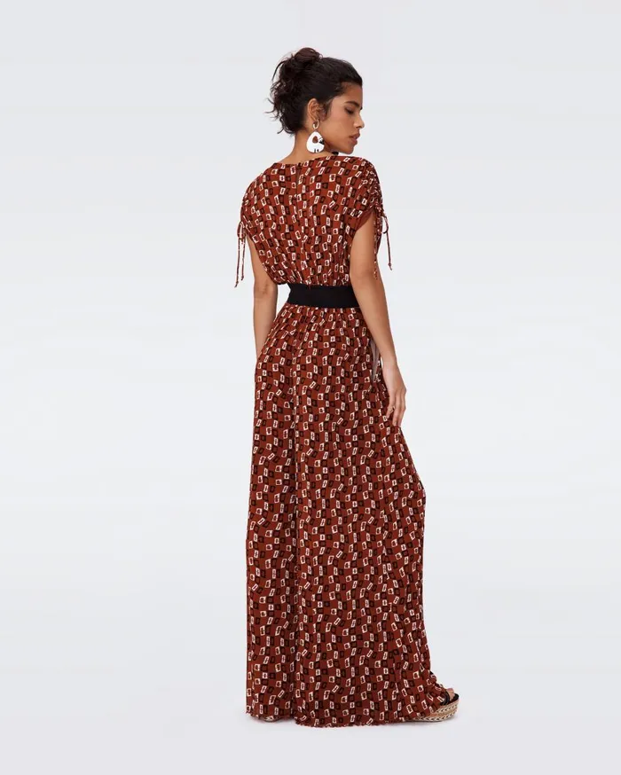Women Andra Mesh Jumpsuit Tiny Chain Spots Brown DVF Jumpsuits and Rompers