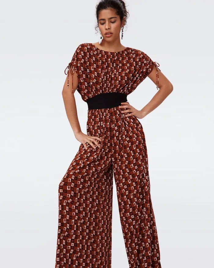 Women Andra Mesh Jumpsuit Tiny Chain Spots Brown DVF Jumpsuits and Rompers