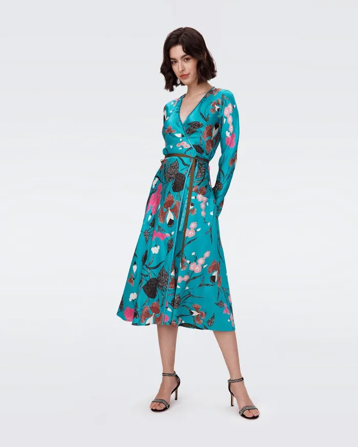 Women Anika Reversible Dress Festival Floral Teal And Olive DVF Dresses