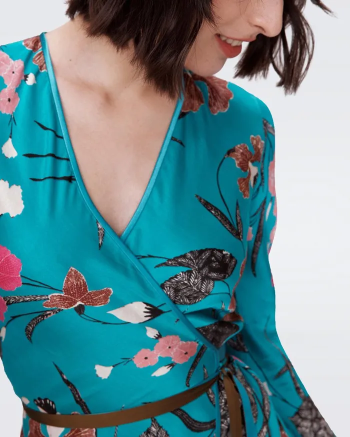 Women Anika Reversible Dress Festival Floral Teal And Olive DVF Dresses