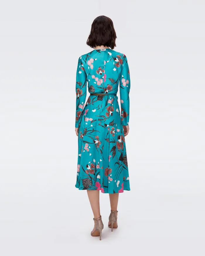 Women Anika Reversible Dress Festival Floral Teal And Olive DVF Dresses