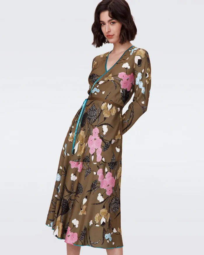 Women Anika Reversible Dress Festival Floral Teal And Olive DVF Dresses