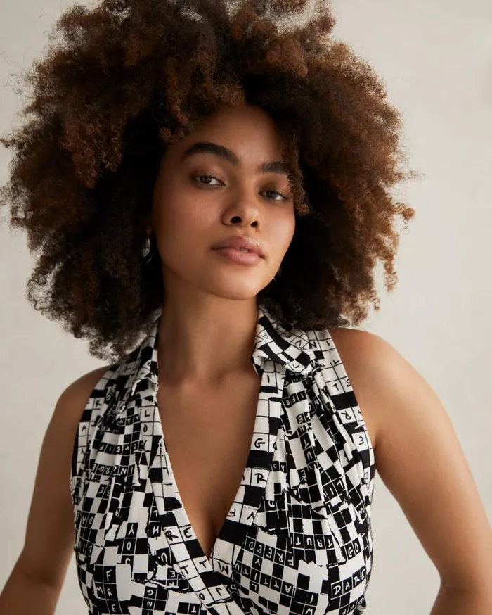 Women Ariane Wrap Top Tiny Dvf 50th Crossword Black DVF Tops