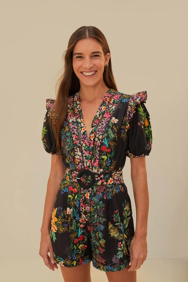 Women Black Delicate Forest Scarves Organic Cotton Romper Delicate Forest Scarves Black FARM Rio Rompers Women Black Delicate Forest Scarves Organic Cotton Romper Delicate Forest Scarves Black FARM Rio Rompers
