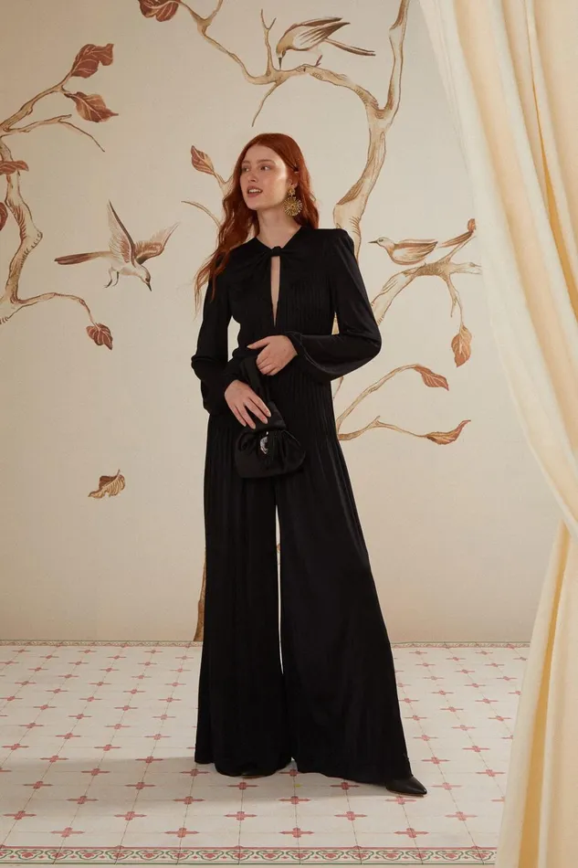 Women Black Long Sleeve Knot Jumpsuit Black FARM Rio Jumpsuits