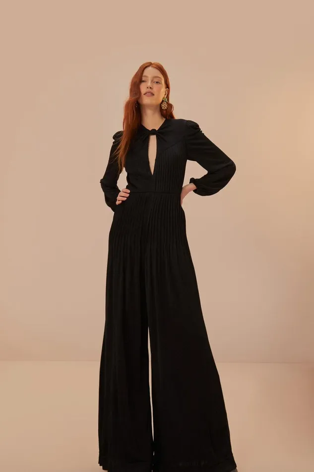 Women Black Long Sleeve Knot Jumpsuit Black FARM Rio Jumpsuits