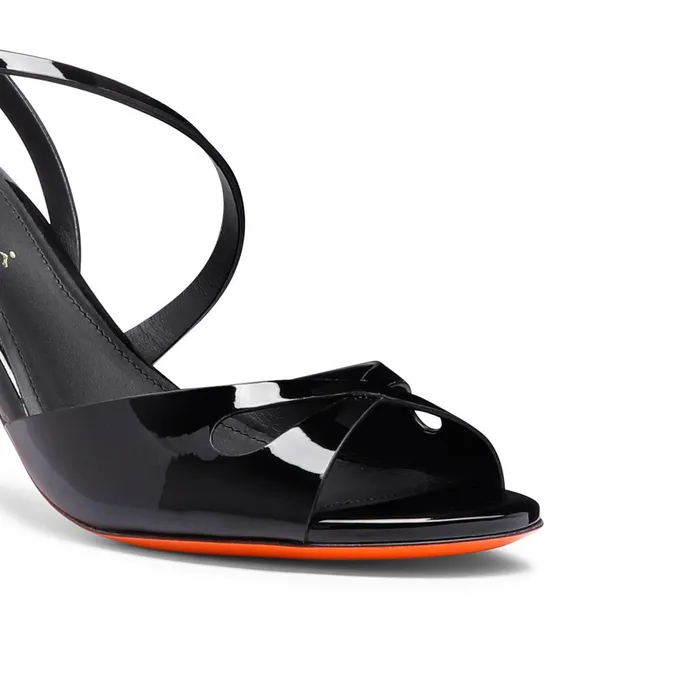 Women Black Patent Leather HighHeel Mona Sandal Santoni Sandals