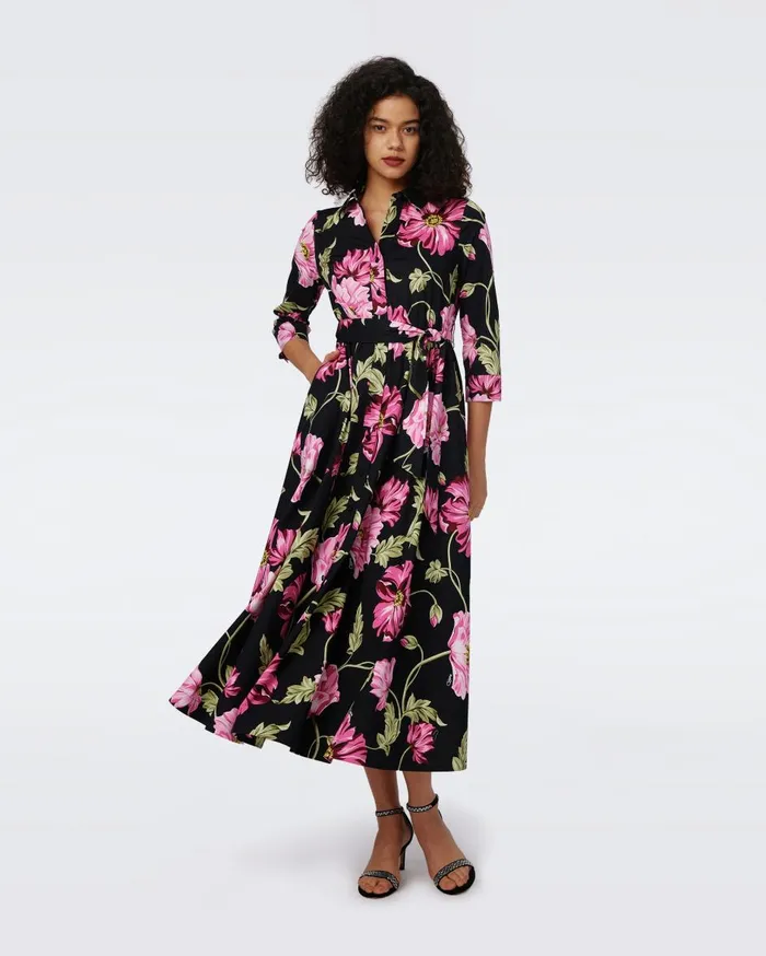 Women Blaine Cotton Poplin Dress Huge Hendrix Floral Pink DVF Dresses