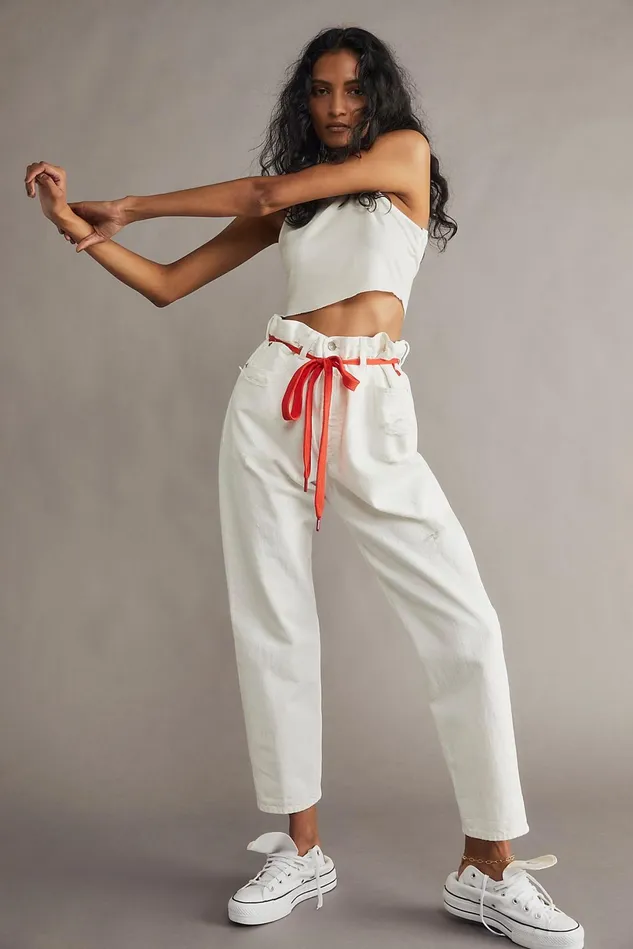 Women Boyfriend Jeans Free People Denimist Harper Shoelace Jeans White