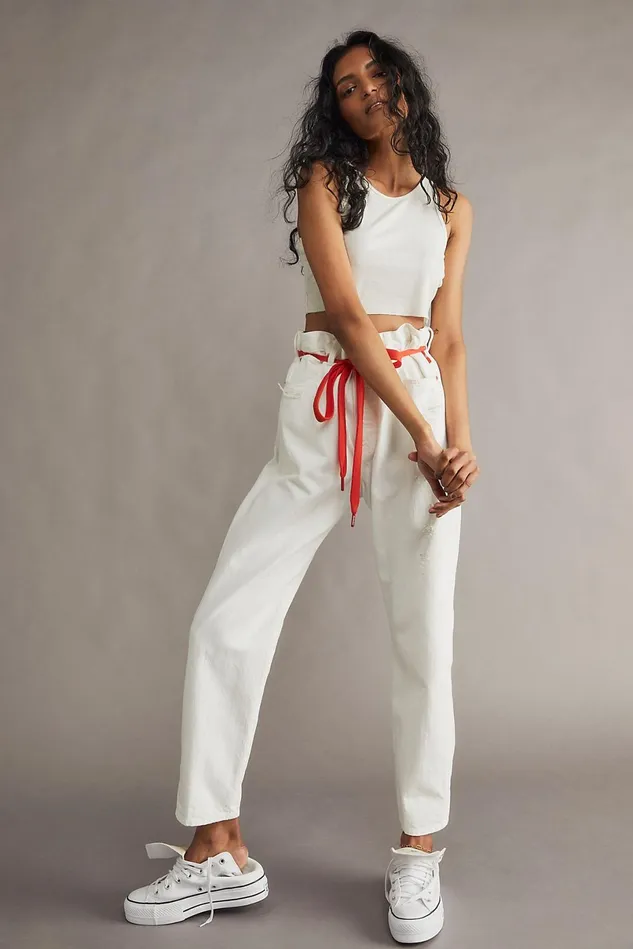 Women Boyfriend Jeans Free People Denimist Harper Shoelace Jeans White