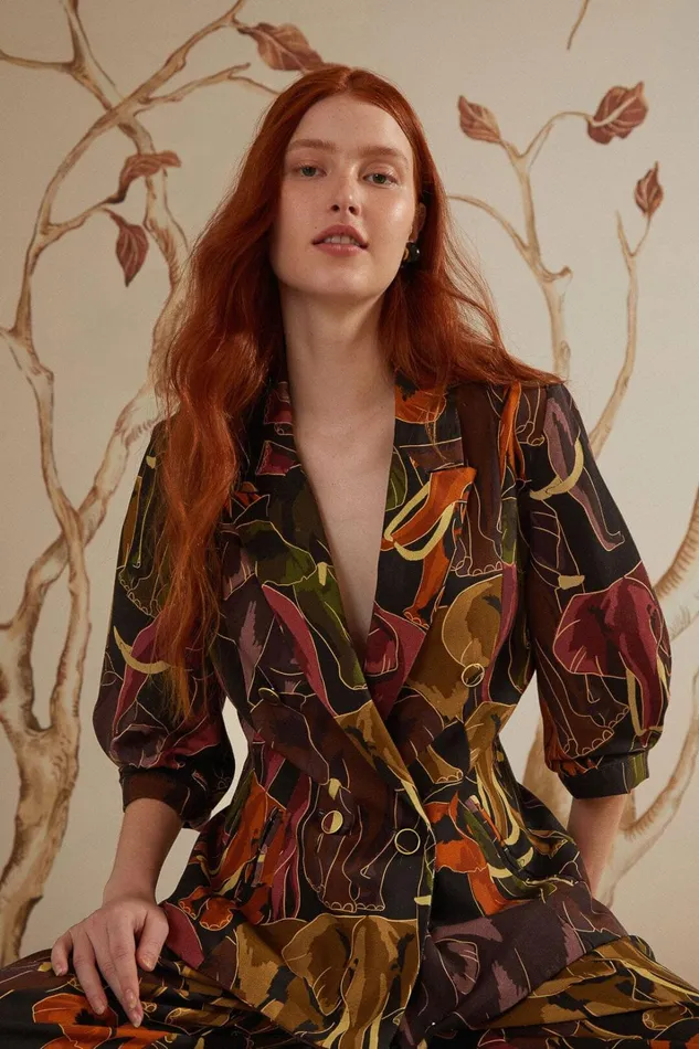 Women Brown Elephants Short Sleeve Blazer Elephants Brown FARM Rio Blazers