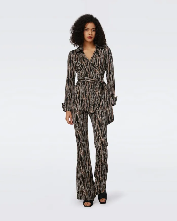 Women Burano Jacquard Pants Tiny Feather Boa DVF Pants and Shorts