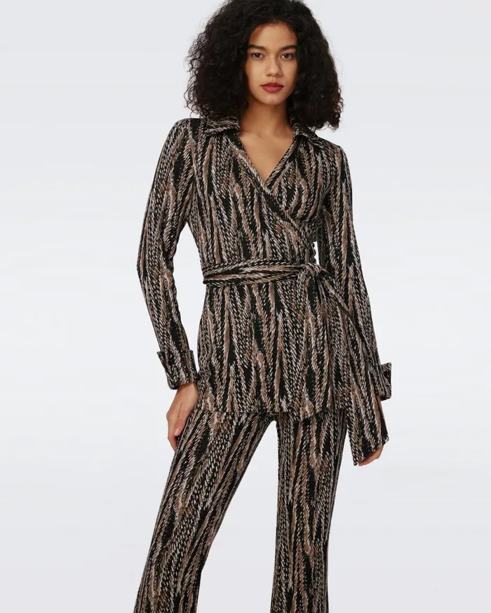 Women Burano Jacquard Pants Tiny Feather Boa DVF Pants and Shorts