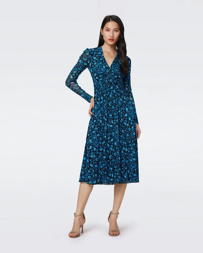Women Burton Mesh Dress Huge Fleetwood Folk Blue DVF Dresses