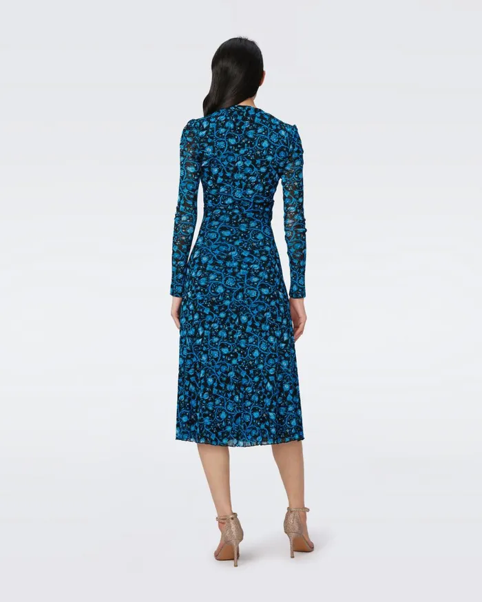 Women Burton Mesh Dress Huge Fleetwood Folk Blue DVF Dresses