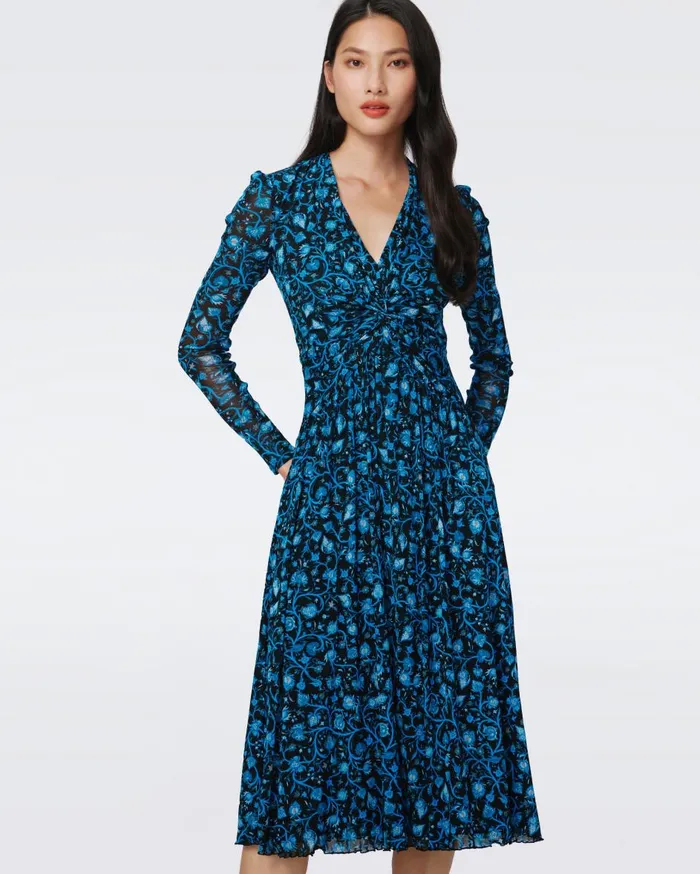 Women Burton Mesh Dress Huge Fleetwood Folk Blue DVF Dresses